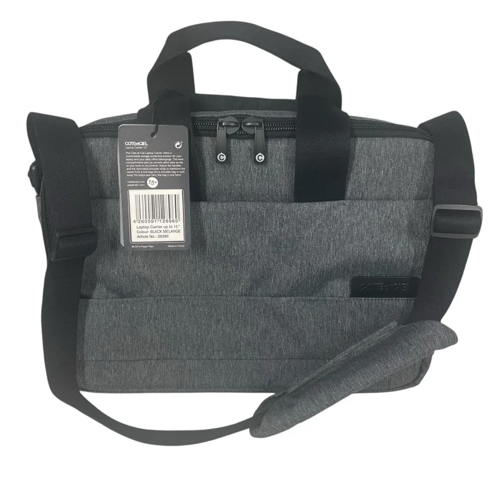 NEW Cote et Ciel 15” Laptop Bag Travel Messenger Briefcase Black Melange NWT